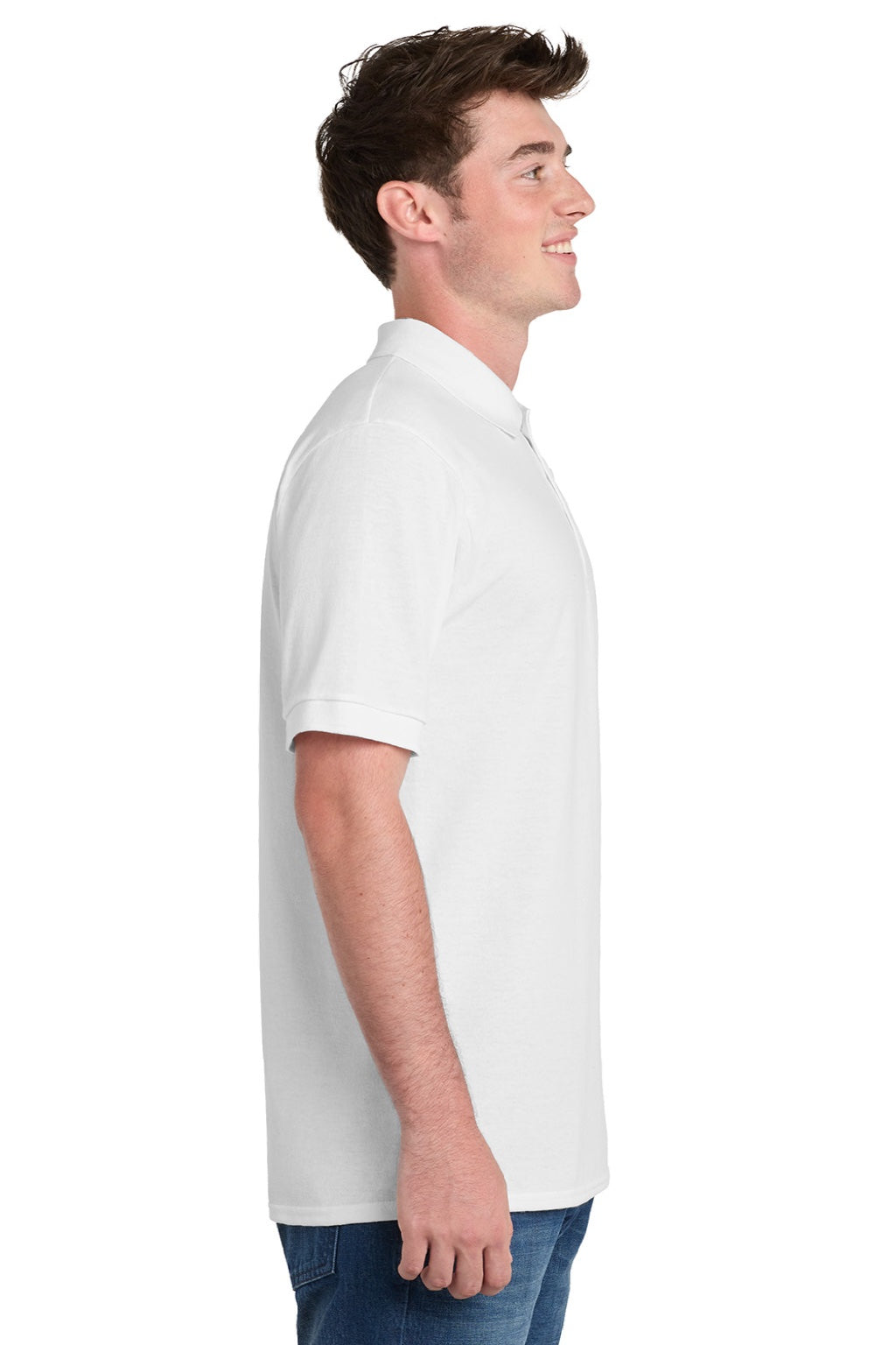 Port & Company KP55/KP55T Mens Core Stain Resistant Short Sleeve Polo Shirt White Model Side