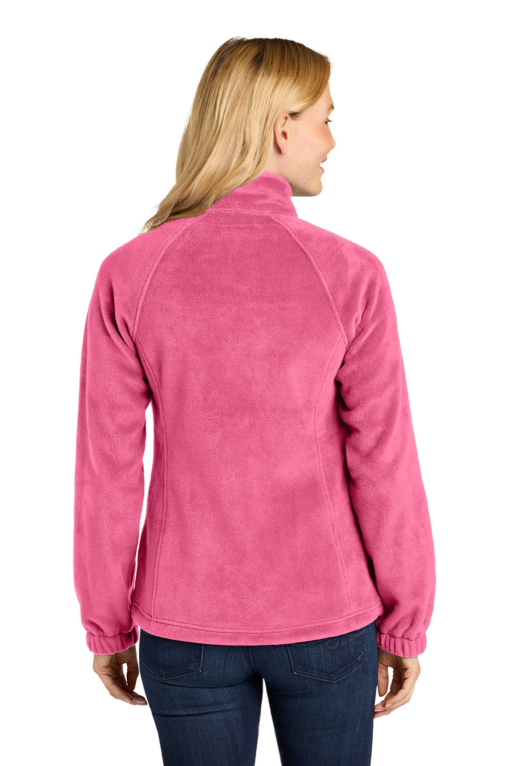 Port Authority L190 Womens Plush Fleece Full Zip Jacket Awareness Pink Model Back