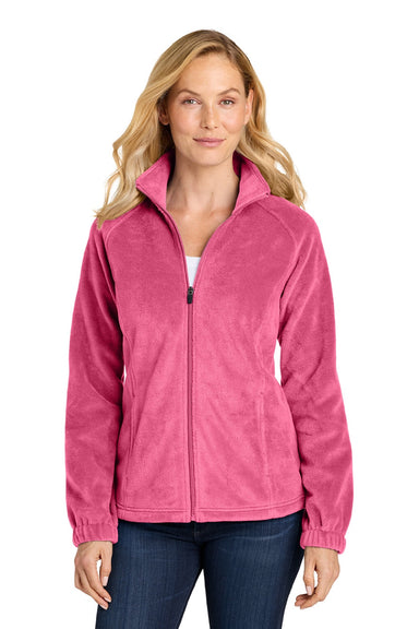 Port Authority L190 Womens Plush Fleece Full Zip Jacket Awareness Pink Model Front