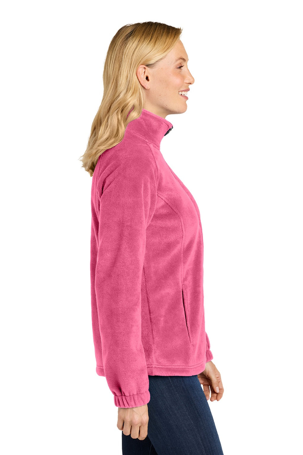 Port Authority L190 Womens Plush Fleece Full Zip Jacket Awareness Pink Model Side