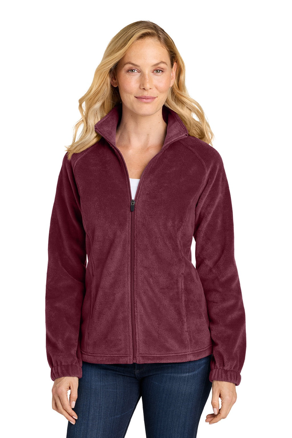 Port Authority L190 Womens Plush Fleece Full Zip Jacket Burgundy Model Front