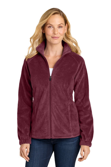 Port Authority L190 Womens Plush Fleece Full Zip Jacket Burgundy Model Front