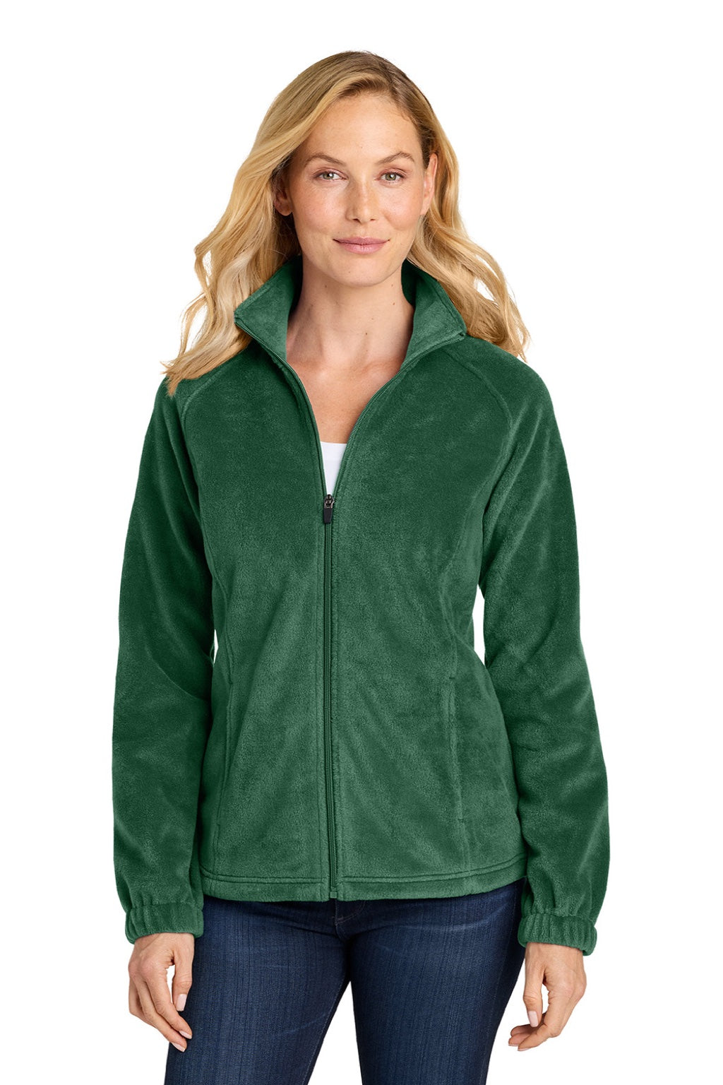 Port Authority L190 Womens Plush Fleece Full Zip Jacket Dark Green Model Front