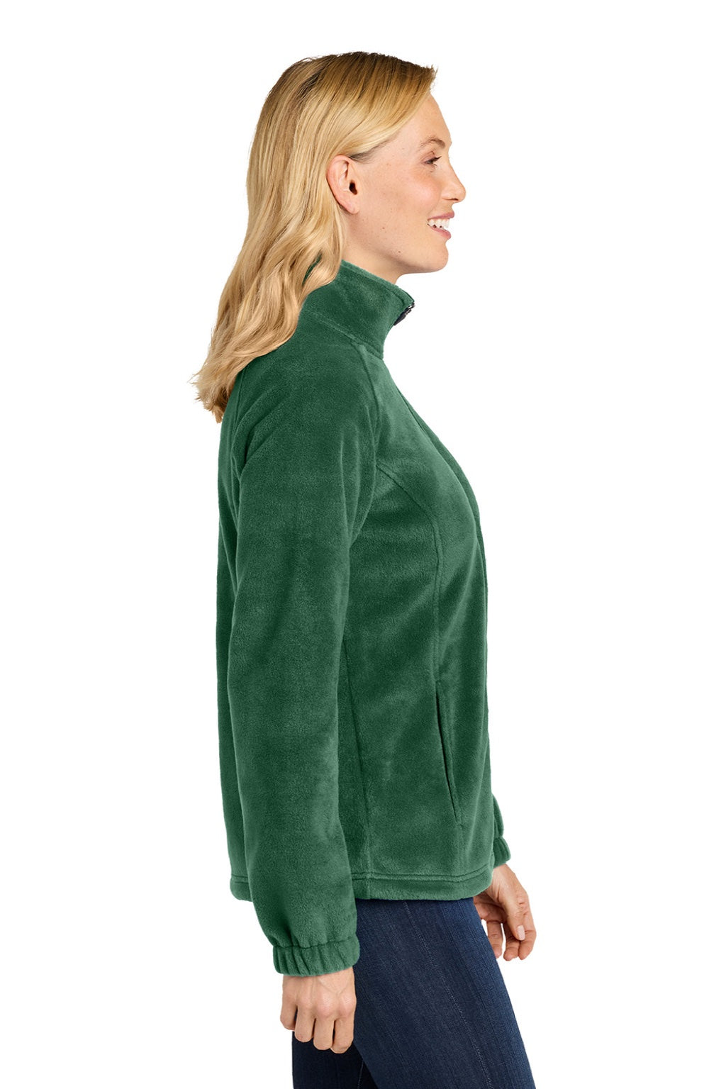 Port Authority L190 Womens Plush Fleece Full Zip Jacket Dark Green Model Side