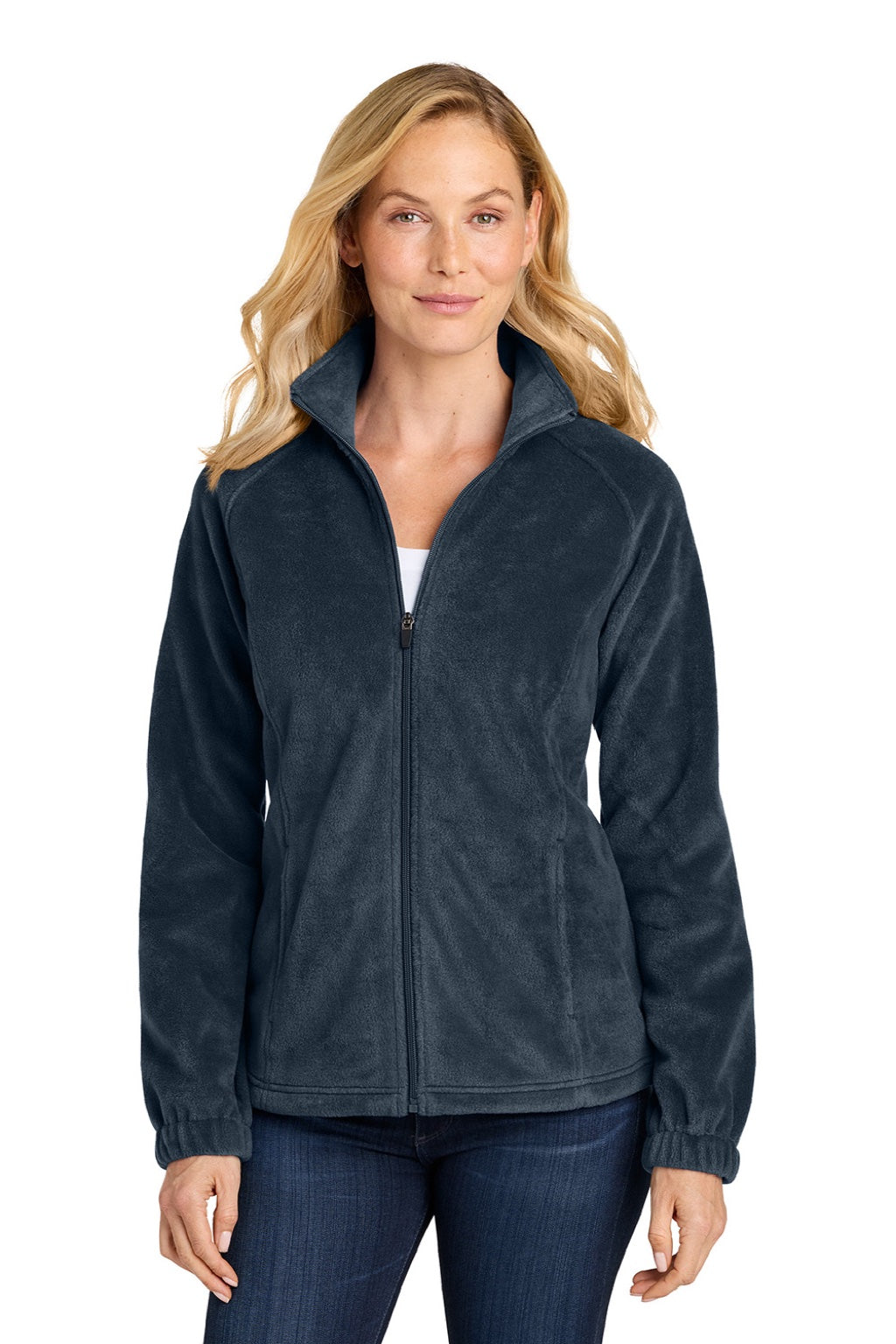 Port Authority L190 Womens Plush Fleece Full Zip Jacket Night Navy Blue Model Front