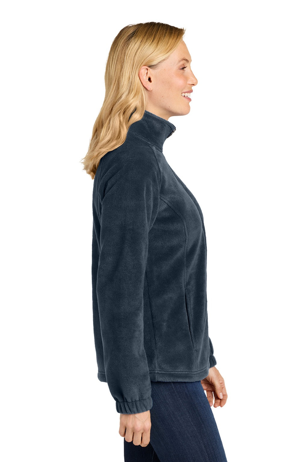 Port Authority L190 Womens Plush Fleece Full Zip Jacket Night Navy Blue Model Side