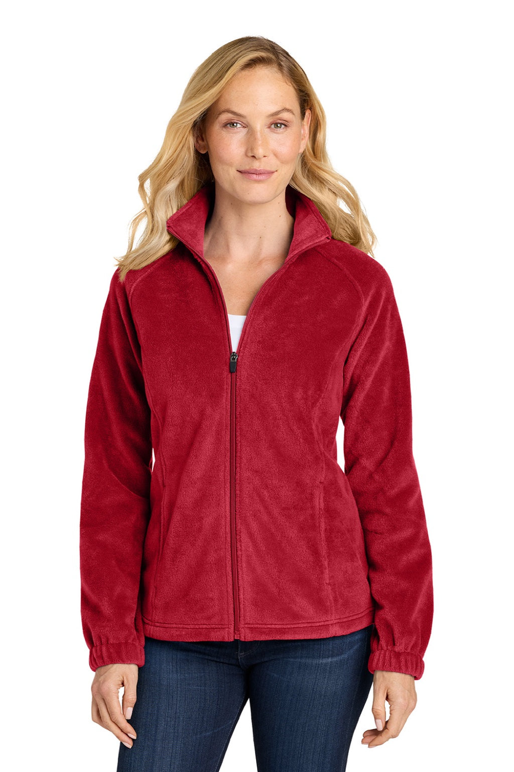 Port Authority L190 Womens Plush Fleece Full Zip Jacket Rich Red Model Front