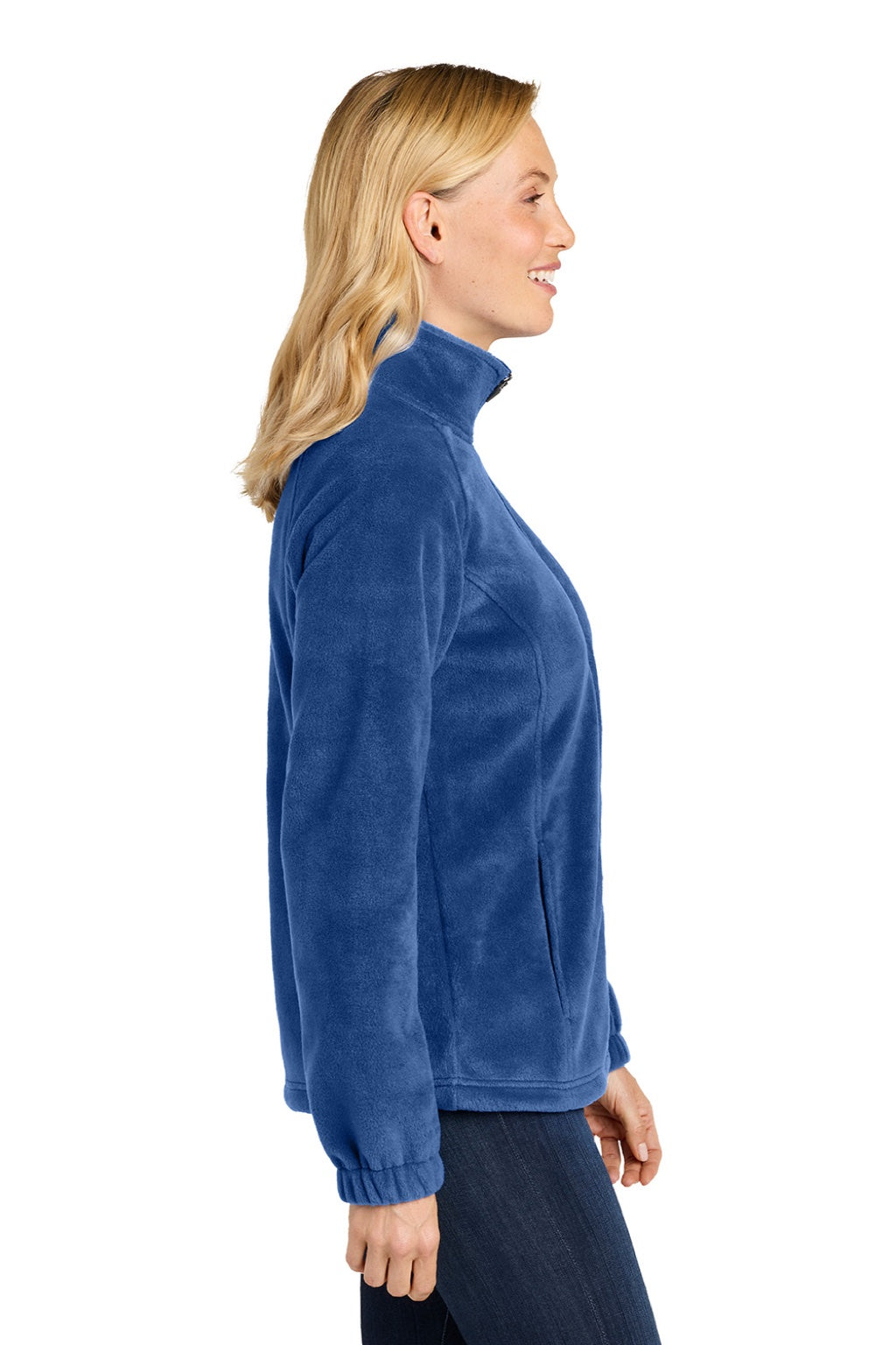 Port Authority L190 Womens Plush Fleece Full Zip Jacket Royal Blue Model Side