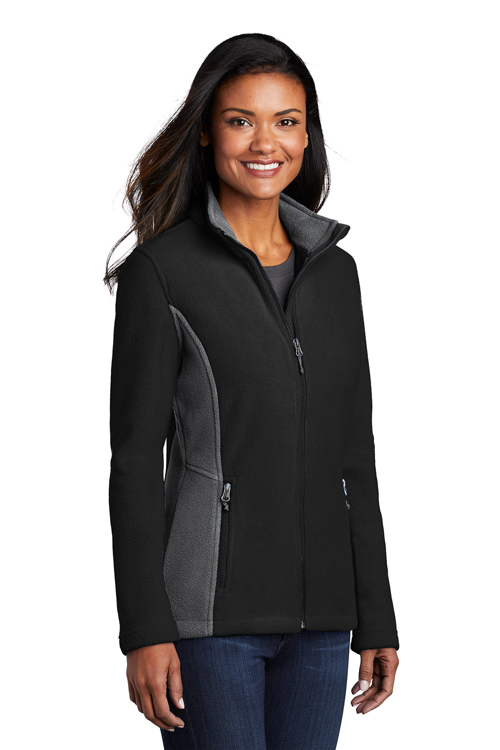 Port Authority L216 Womens Full Zip Fleece Jacket Black/Battleship Grey Model 3q