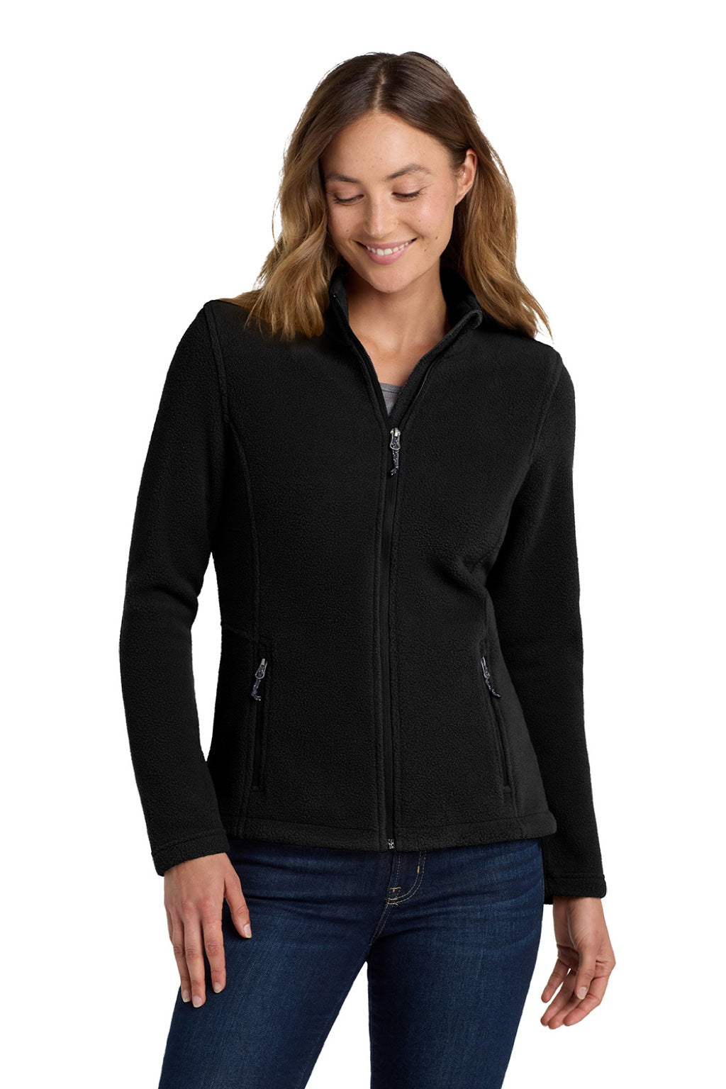 Port Authority L217 Womens Full Zip Fleece Jacket Black Model Front