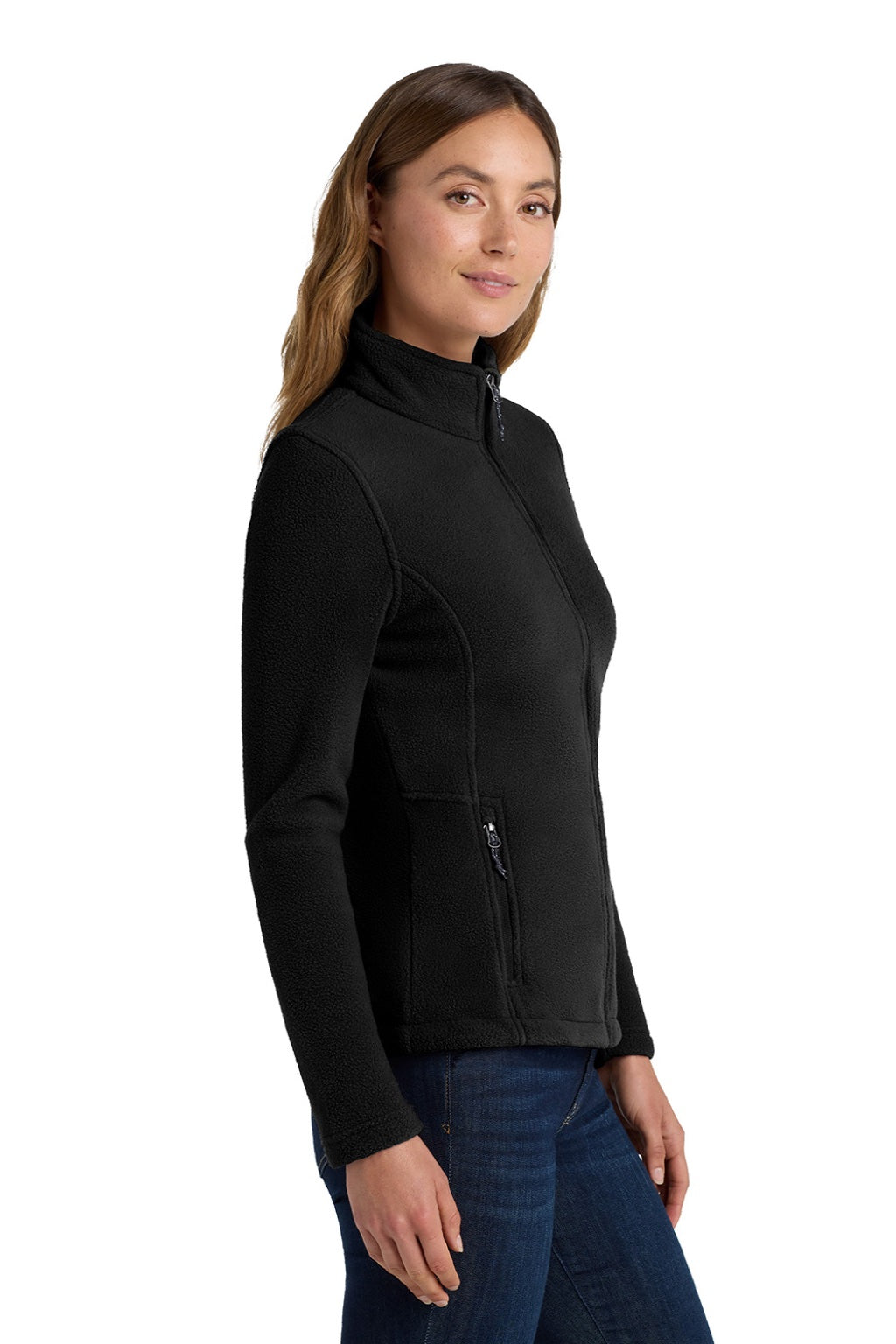 Port Authority L217 Womens Full Zip Fleece Jacket Black Model Side