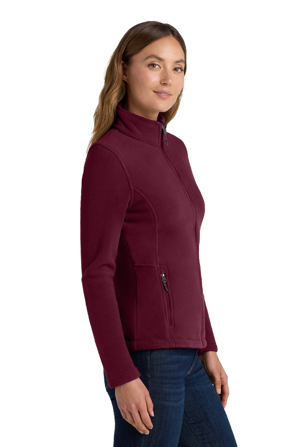 Port Authority L217 Womens Full Zip Fleece Jacket Maroon Model Side