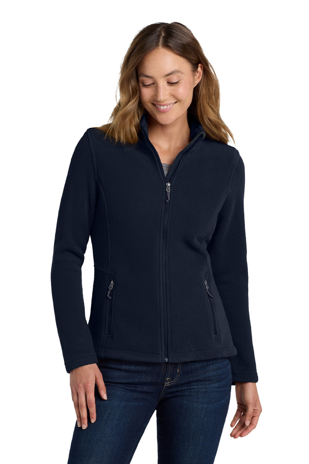 Port Authority L217 Womens Full Zip Fleece Jacket True Navy Blue Model Front