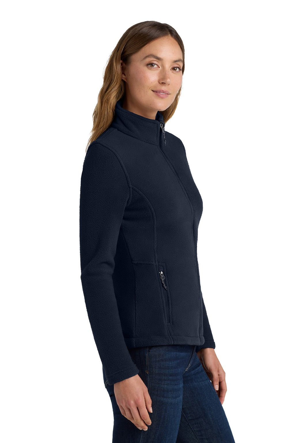 Port Authority L217 Womens Full Zip Fleece Jacket True Navy Blue Model Side