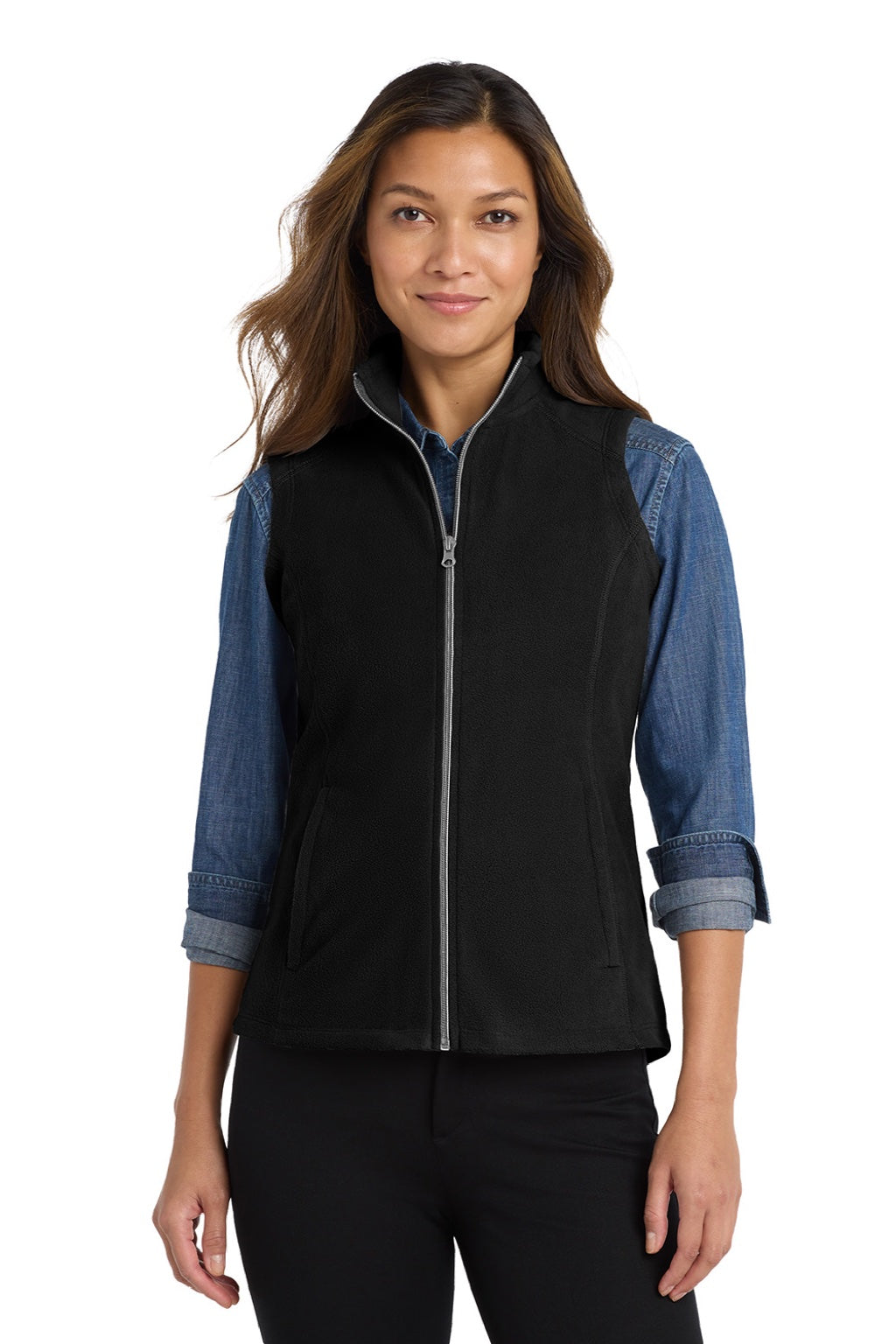 Port Authority L226 Womens Pill Resistant Microfleece Full Zip Vest Black Model Front