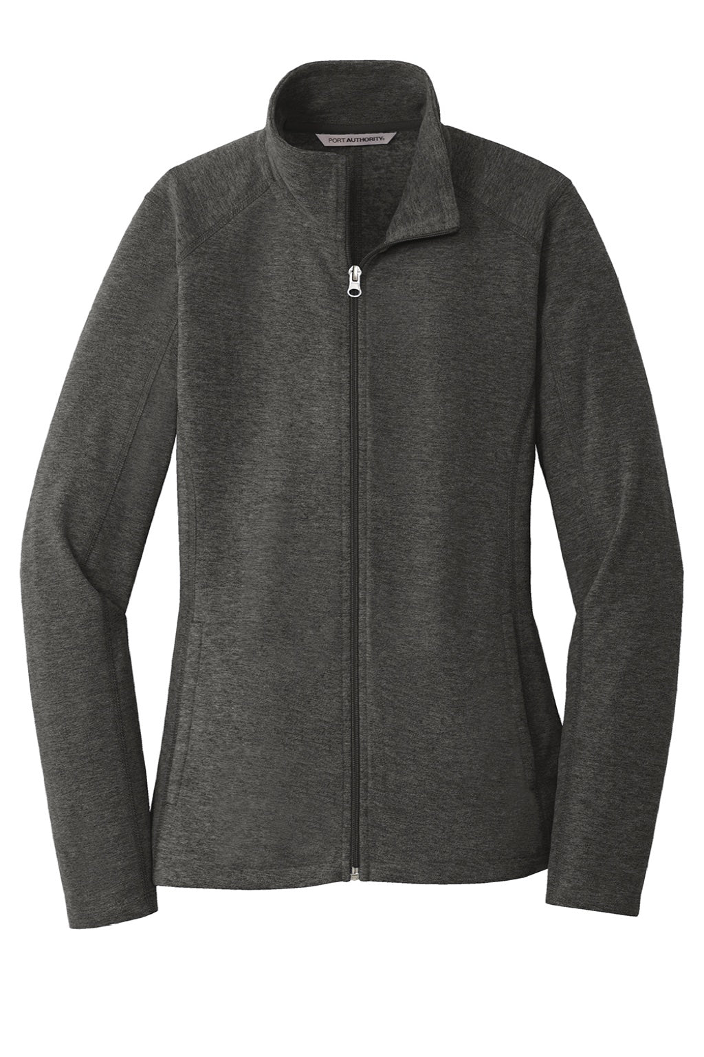 Port Authority L235 Womens Pill Resistant Heather Microfleece Full Zip Sweatshirt w/ Pockets Heather Charcoal Black Flat Front