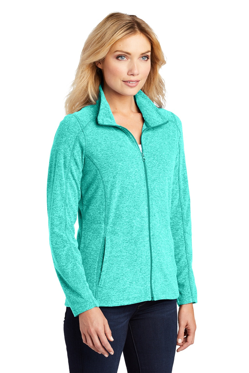 Port Authority L235 Womens Pill Resistant Heather Microfleece Full Zip Sweatshirt w/ Pockets Heather Aqua Green Model 3q
