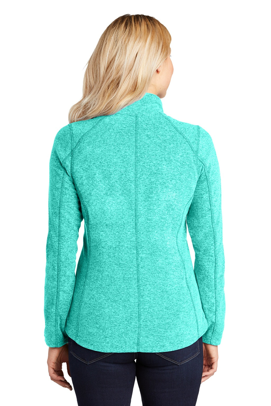 Port Authority L235 Womens Pill Resistant Heather Microfleece Full Zip Sweatshirt w/ Pockets Heather Aqua Green Model Back