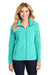 Port Authority L235 Womens Pill Resistant Heather Microfleece Full Zip Sweatshirt w/ Pockets Heather Aqua Green Model Front