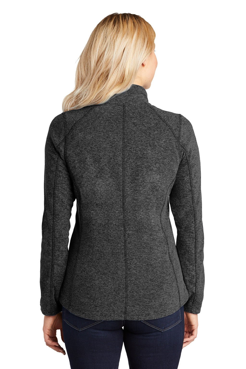Port Authority L235 Womens Pill Resistant Heather Microfleece Full Zip Sweatshirt w/ Pockets Heather Charcoal Black Model Back