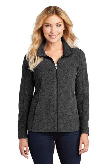 Port Authority L235 Womens Pill Resistant Heather Microfleece Full Zip Sweatshirt w/ Pockets Heather Charcoal Black Model Front
