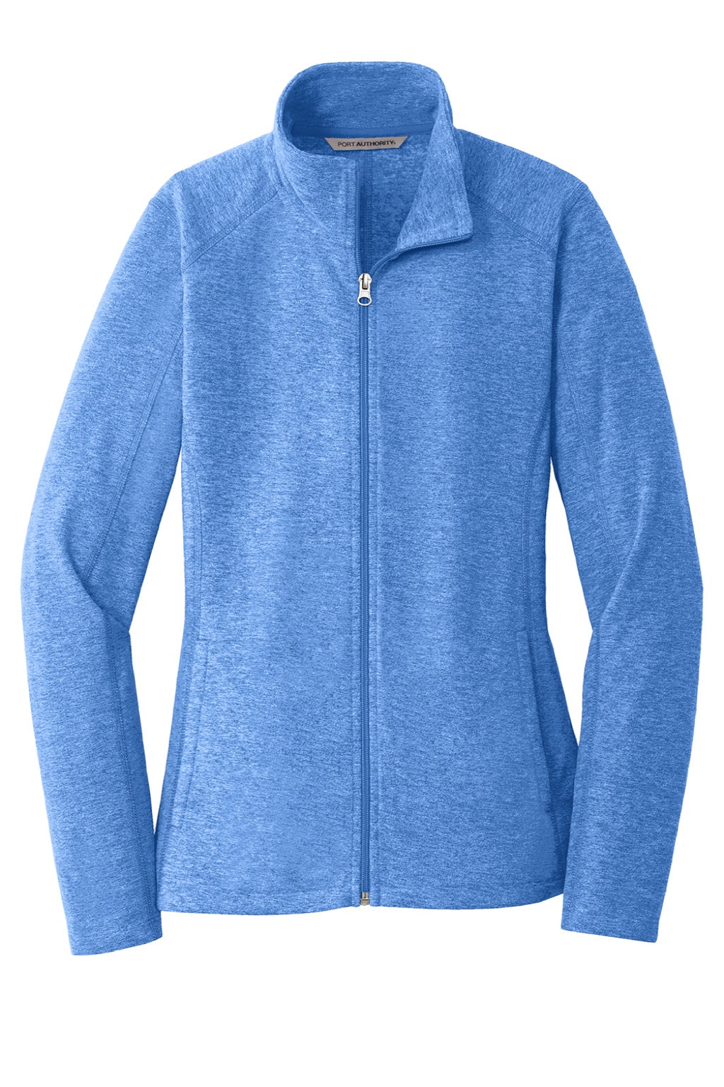 Port Authority L235 Womens Pill Resistant Heather Microfleece Full Zip Sweatshirt w/ Pockets Heather Light Royal Blue Flat Front