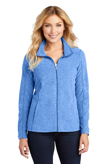 Port Authority L235 Womens Pill Resistant Heather Microfleece Full Zip Sweatshirt w/ Pockets Heather Light Royal Blue Model Front