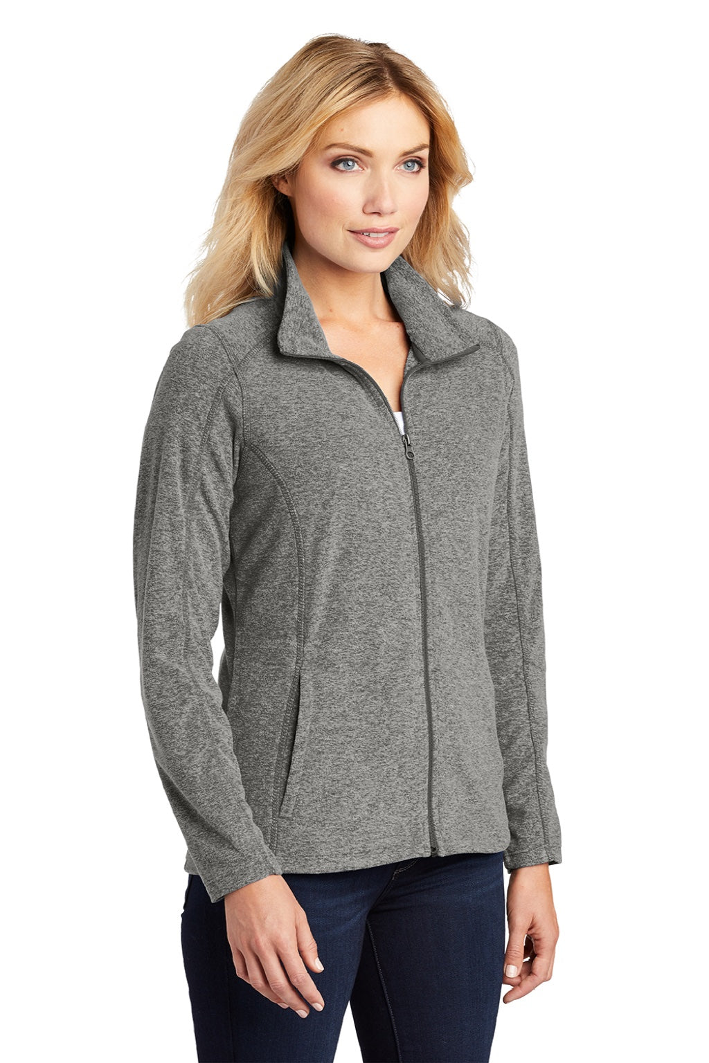 Port Authority L235 Womens Pill Resistant Heather Microfleece Full Zip Sweatshirt w/ Pockets Heather Pearl Grey Model 3q