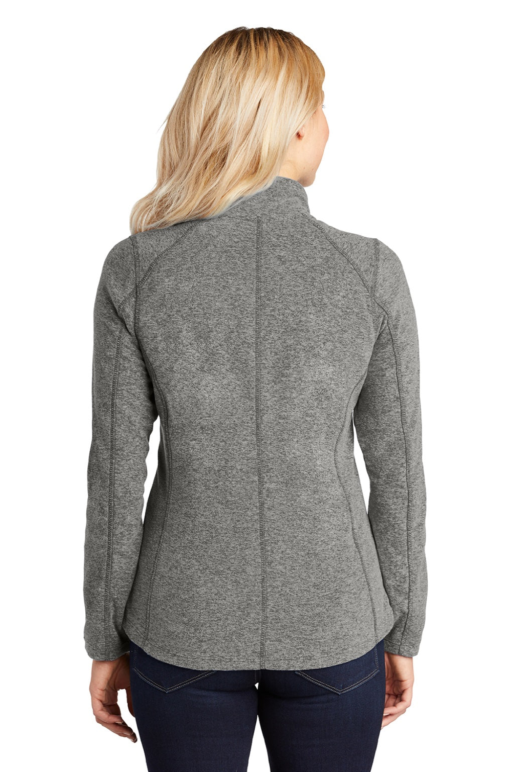 Port Authority L235 Womens Pill Resistant Heather Microfleece Full Zip Sweatshirt w/ Pockets Heather Pearl Grey Model Back