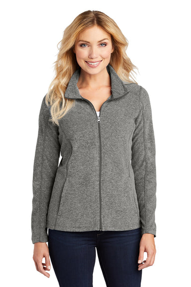 Port Authority L235 Womens Pill Resistant Heather Microfleece Full Zip Sweatshirt w/ Pockets Heather Pearl Grey Model Front