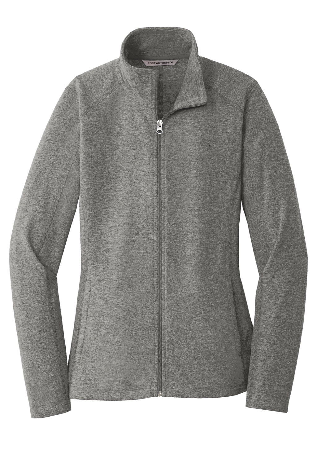Port Authority L235 Womens Pill Resistant Heather Microfleece Full Zip Sweatshirt w/ Pockets Heather Pearl Grey Flat Front