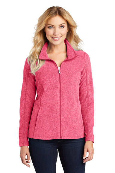 Port Authority L235 Womens Pill Resistant Heather Microfleece Full Zip Sweatshirt w/ Pockets Heather Raspberry Pink Model Front