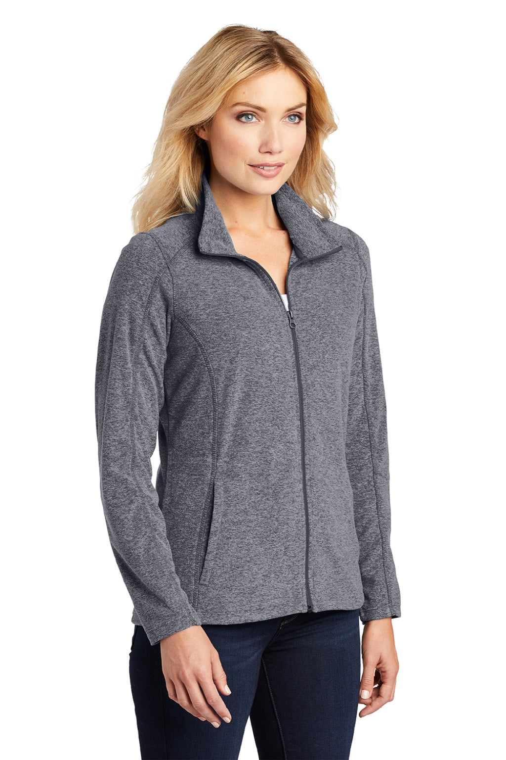 Port Authority L235 Womens Pill Resistant Heather Microfleece Full Zip Sweatshirt w/ Pockets Heather True Navy Blue Model 3q