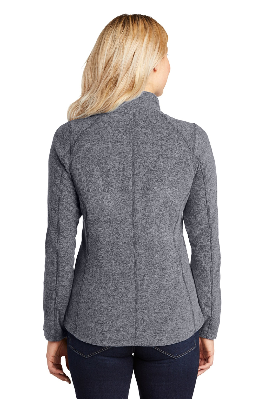 Port Authority L235 Womens Pill Resistant Heather Microfleece Full Zip Sweatshirt w/ Pockets Heather True Navy Blue Model Back