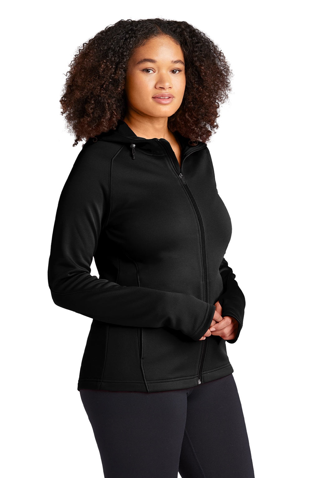Sport-Tek L248 Womens Tech Moisture Wicking Fleece Full Zip Hooded Sweatshirt Hoodie w/ Pockets Black Model 3q