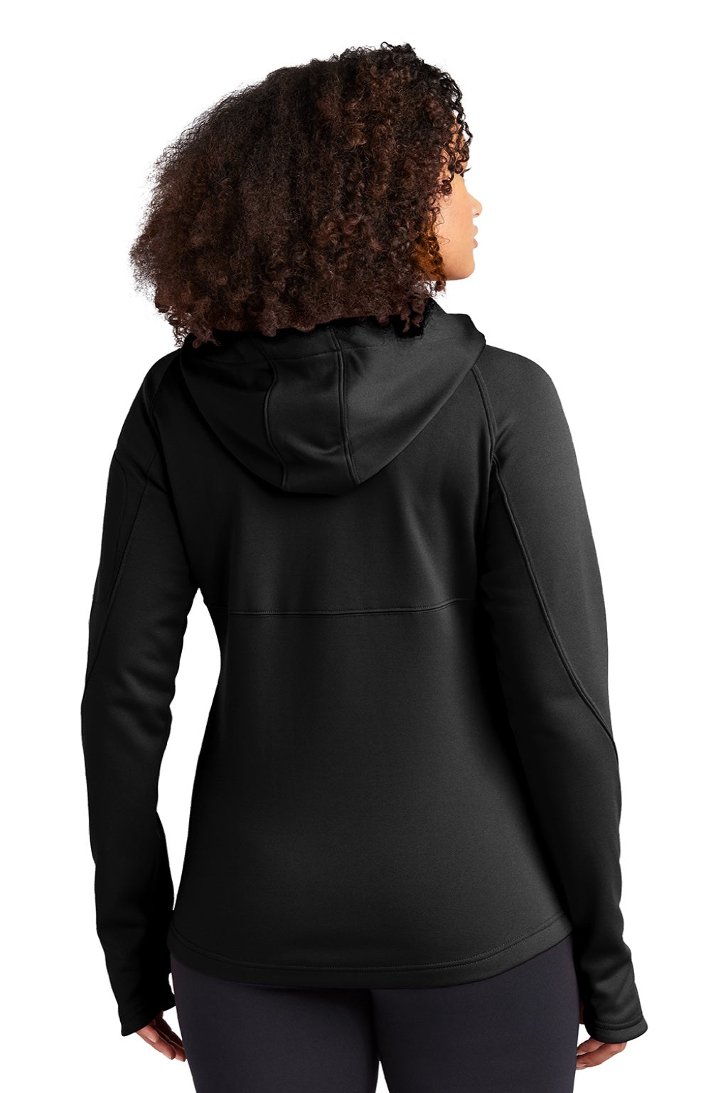 Sport-Tek L248 Womens Tech Moisture Wicking Fleece Full Zip Hooded Sweatshirt Hoodie w/ Pockets Black Model Back