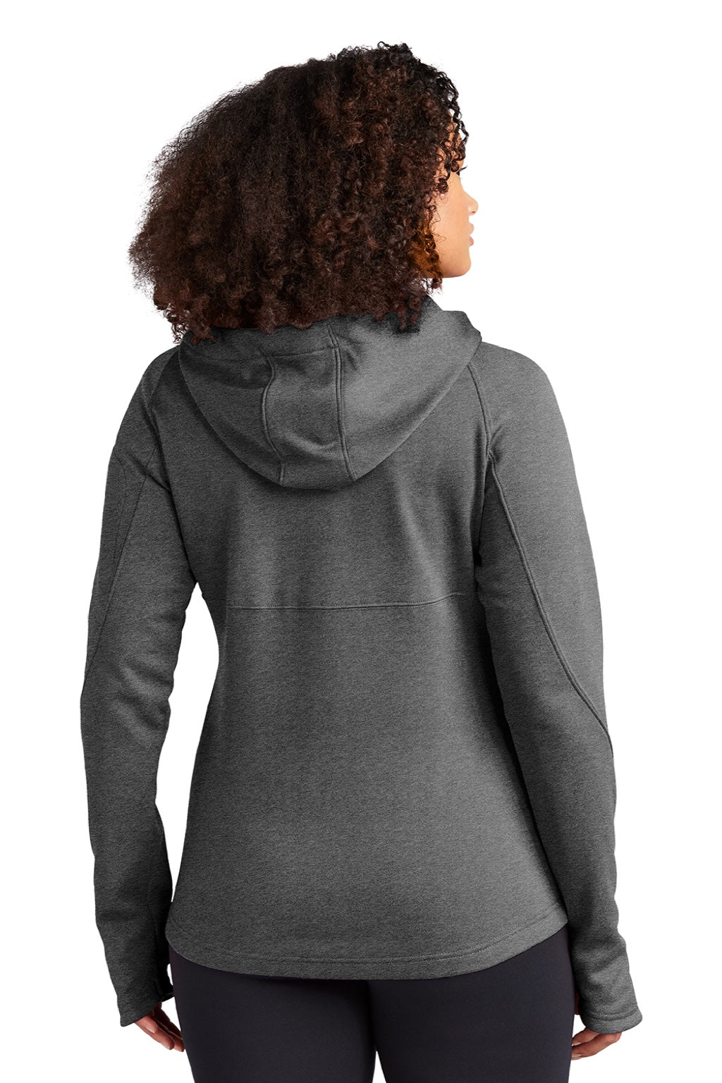 Sport-Tek L248 Womens Tech Moisture Wicking Fleece Full Zip Hooded Sweatshirt Hoodie w/ Pockets Heather Graphite Grey Model Back