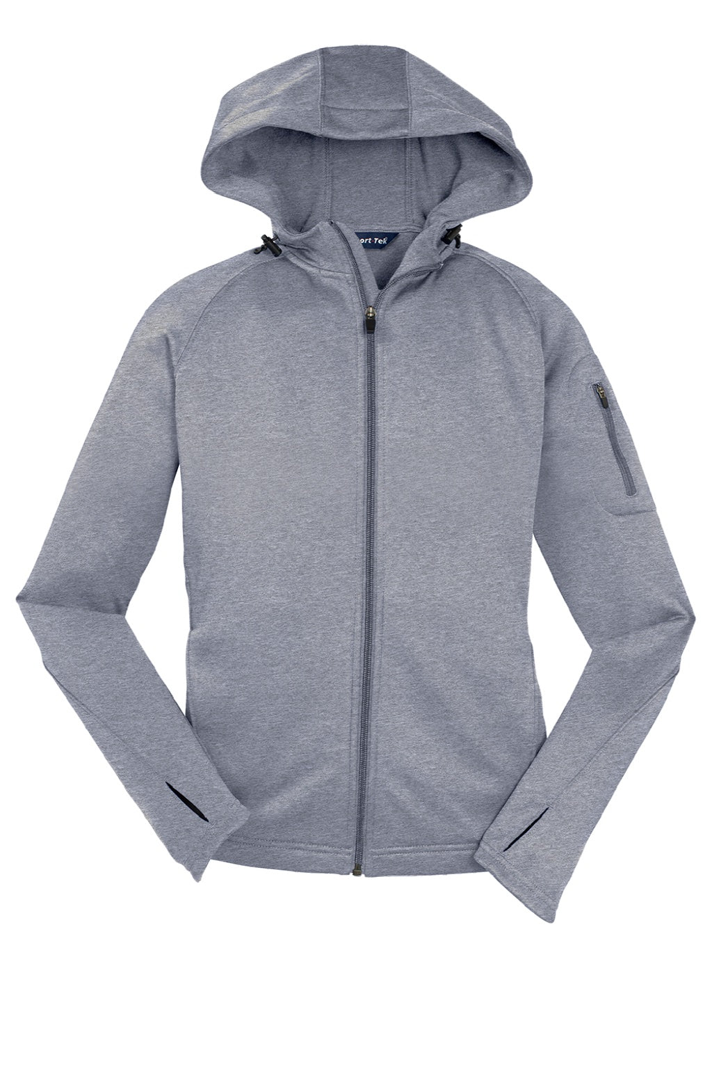 Sport-Tek L248 Womens Tech Moisture Wicking Fleece Full Zip Hooded Sweatshirt Hoodie w/ Pockets Heather Grey Flat Front