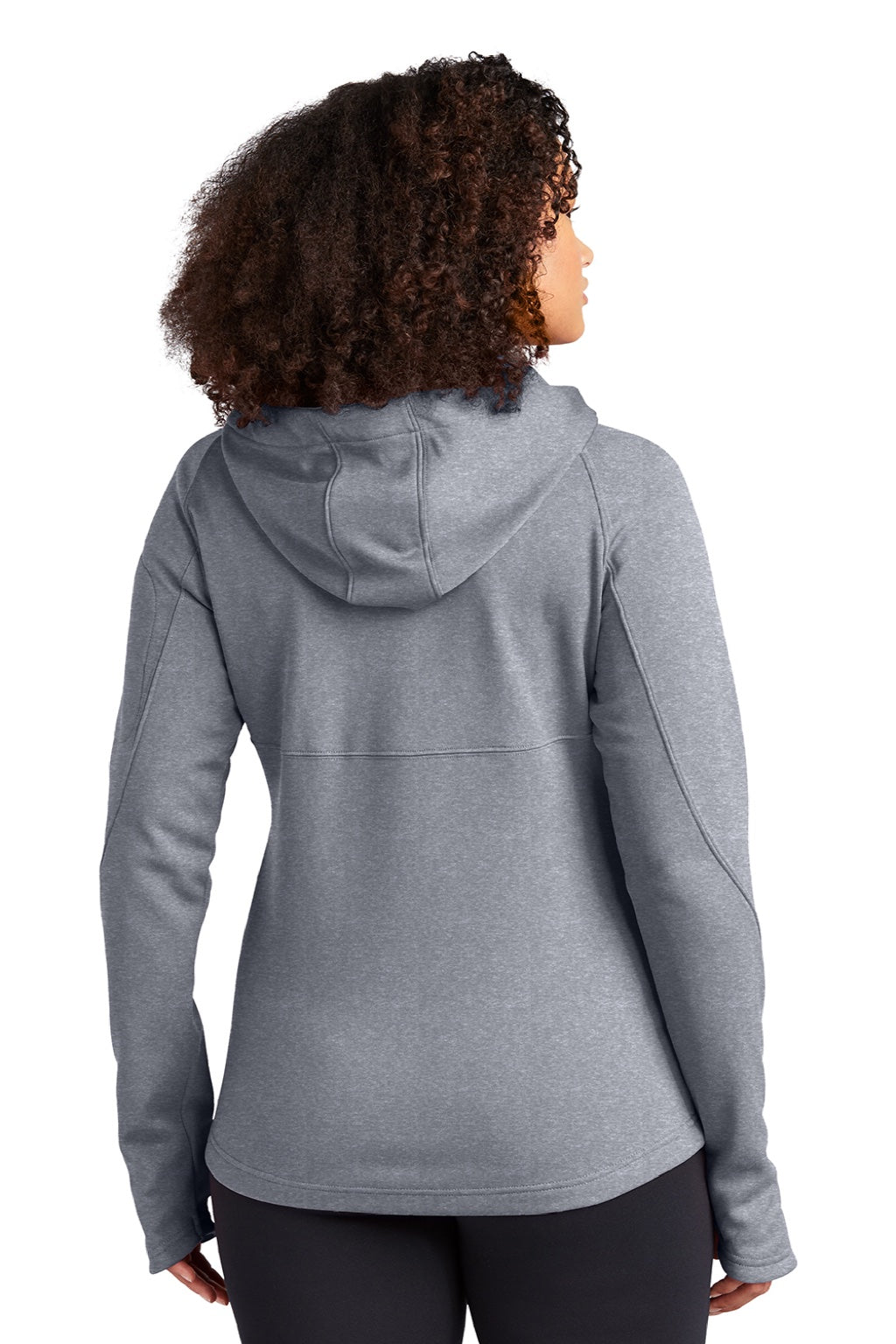 Sport-Tek L248 Womens Tech Moisture Wicking Fleece Full Zip Hooded Sweatshirt Hoodie w/ Pockets Heather Grey Model Back
