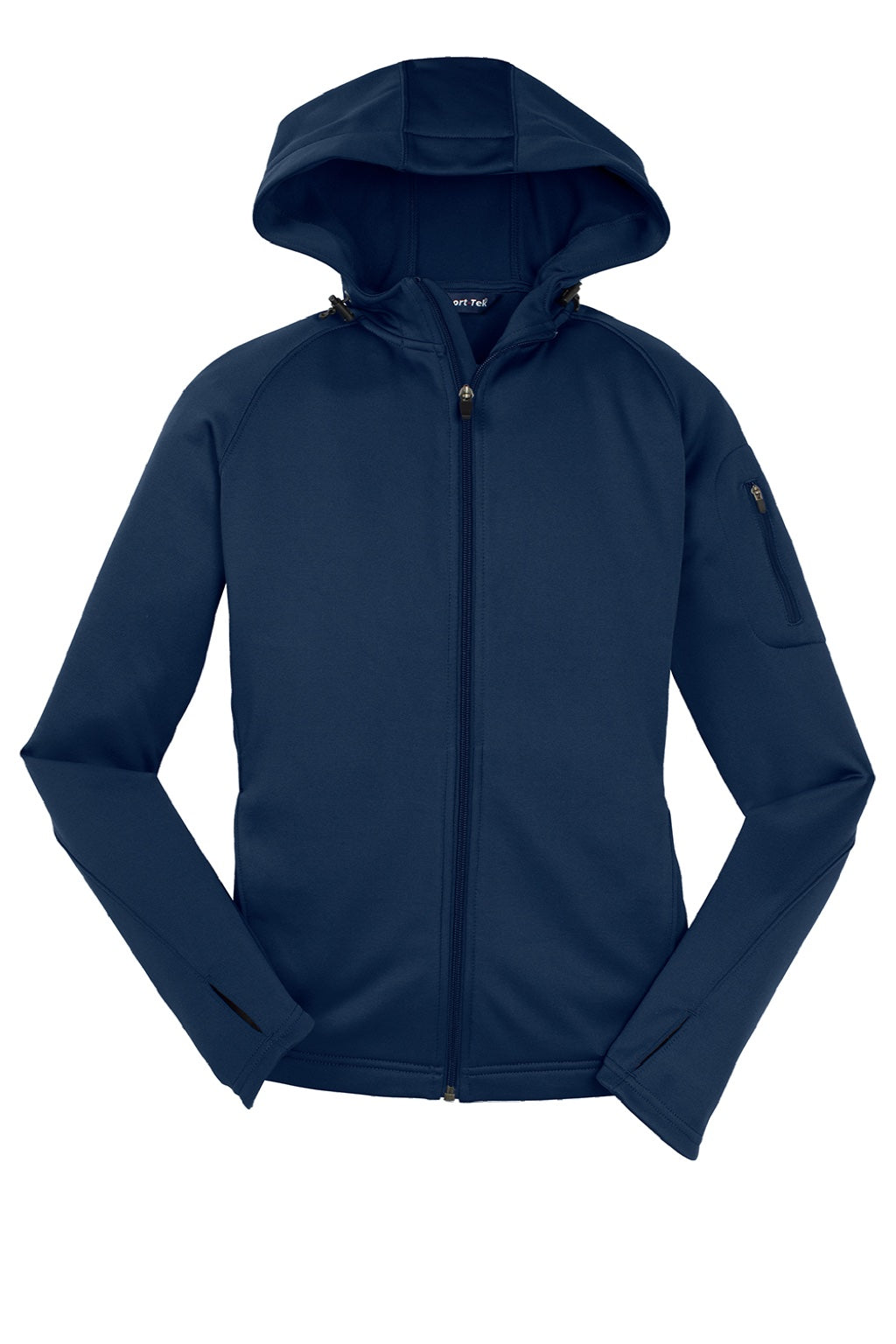 Sport-Tek L248 Womens Tech Moisture Wicking Fleece Full Zip Hooded Sweatshirt Hoodie w/ Pockets True Navy Blue Flat Front