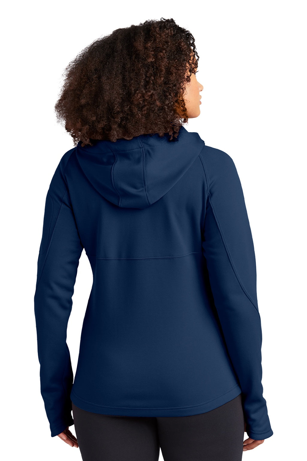 Sport-Tek L248 Womens Tech Moisture Wicking Fleece Full Zip Hooded Sweatshirt Hoodie w/ Pockets True Navy Blue Model Back