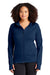 Sport-Tek L248 Womens Tech Moisture Wicking Fleece Full Zip Hooded Sweatshirt Hoodie w/ Pockets True Navy Blue Model Front