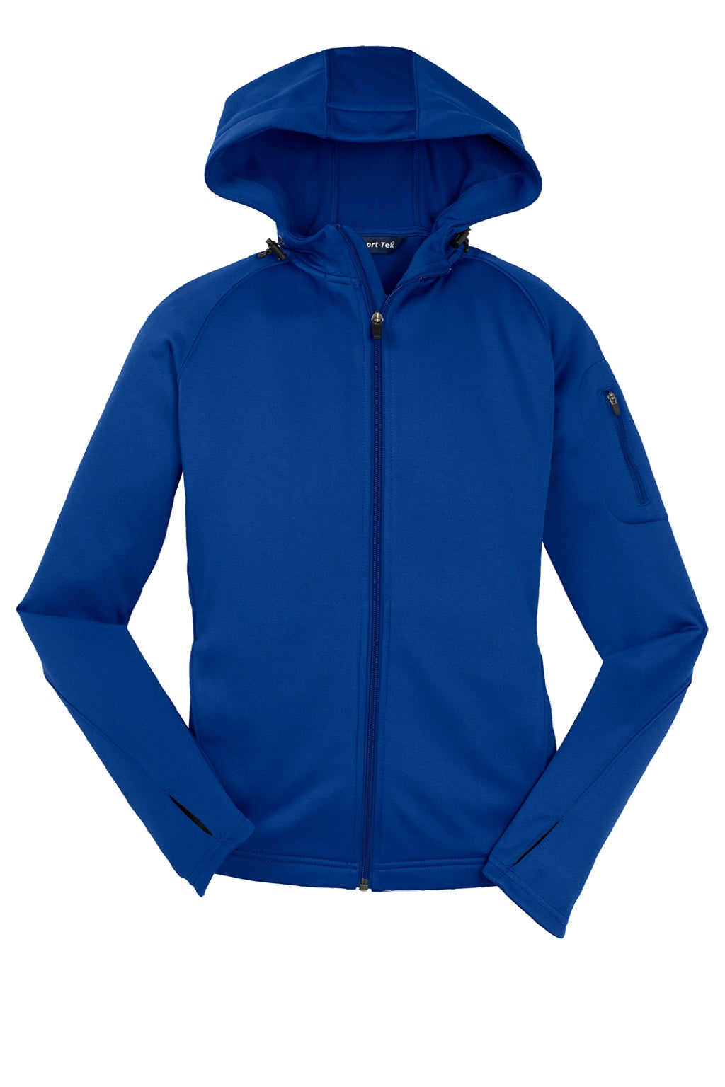 Sport-Tek L248 Womens Tech Moisture Wicking Fleece Full Zip Hooded Sweatshirt Hoodie w/ Pockets True Royal Blue Flat Front