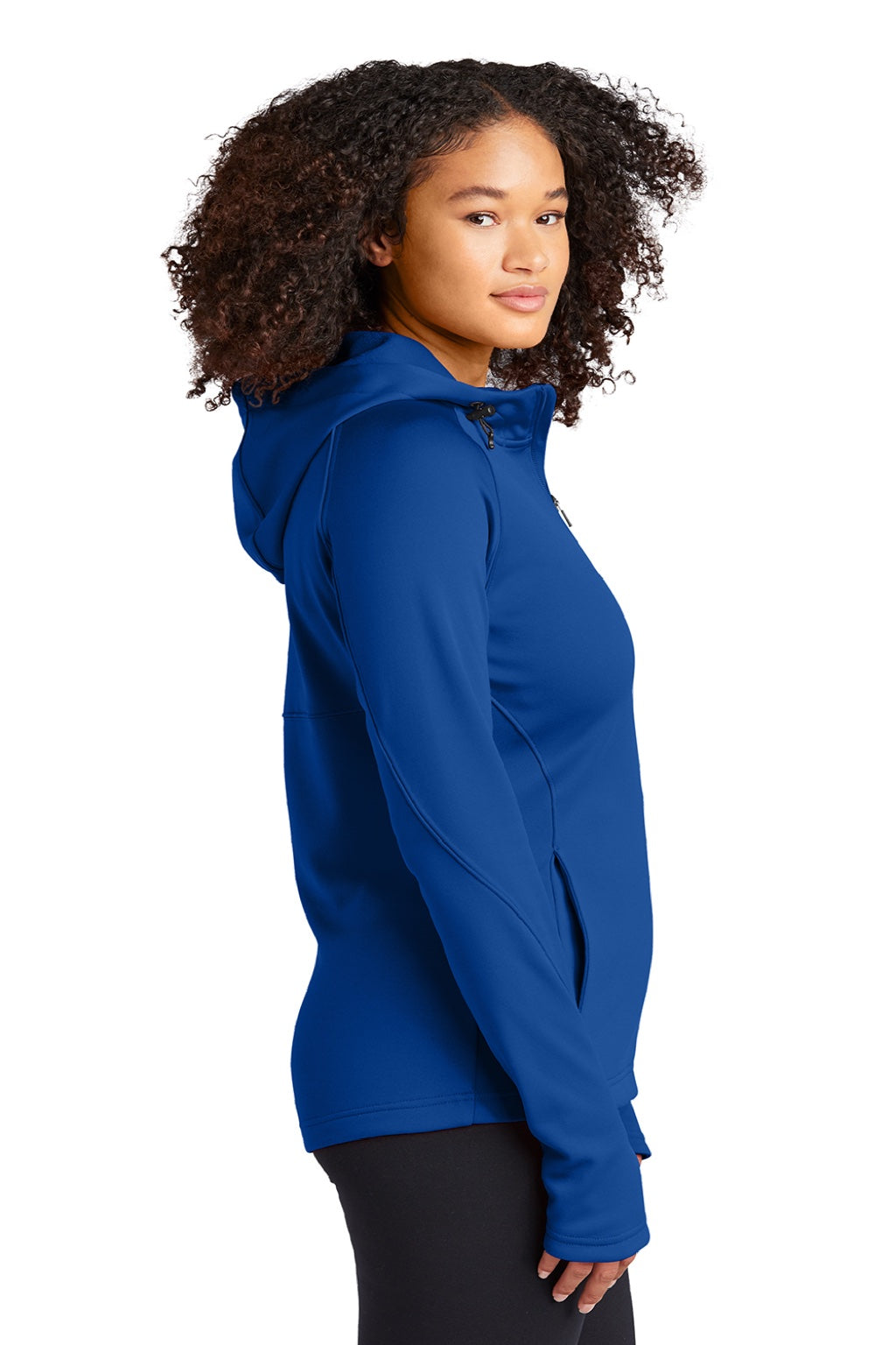 Sport-Tek L248 Womens Tech Moisture Wicking Fleece Full Zip Hooded Sweatshirt Hoodie w/ Pockets True Royal Blue Model Side