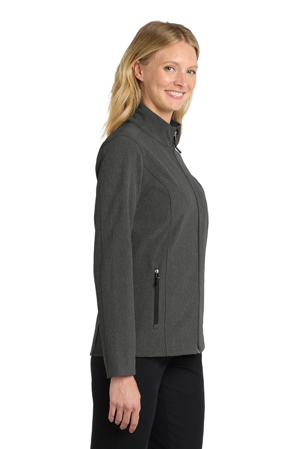 Port Authority L317 Womens Core Wind & Water Resistant Full Zip Jacket Heather Charcoal Black Model Side
