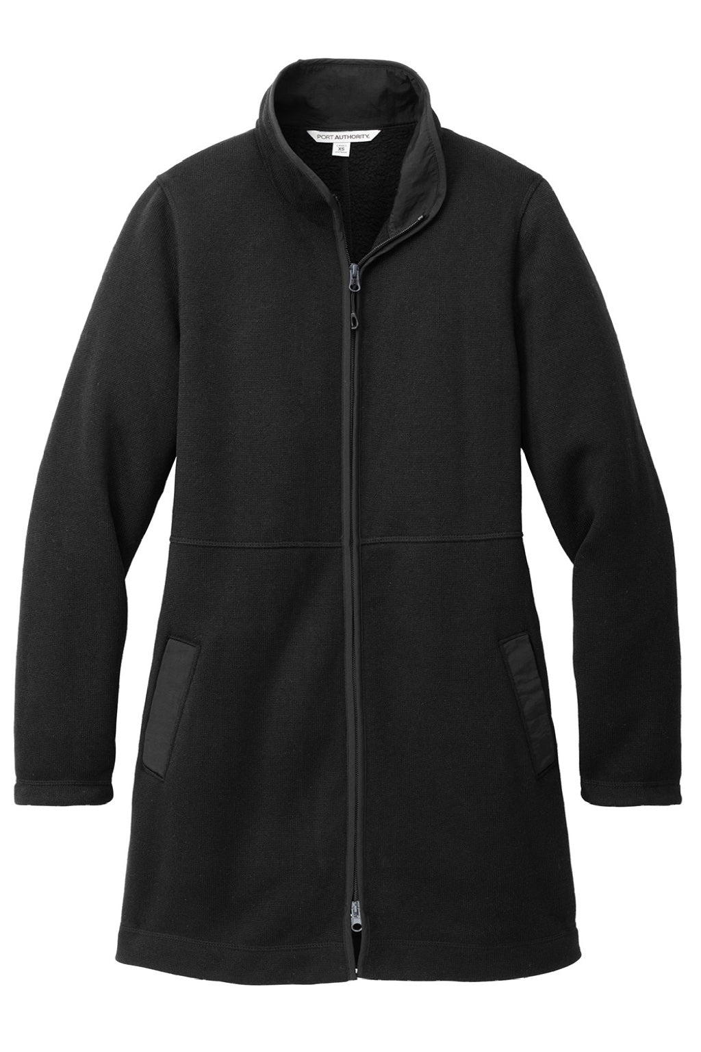 Port Authority L425 Womens Arc Pill Resistant Sweater Fleece Full Zip Long Jacket Deep Black Flat Front