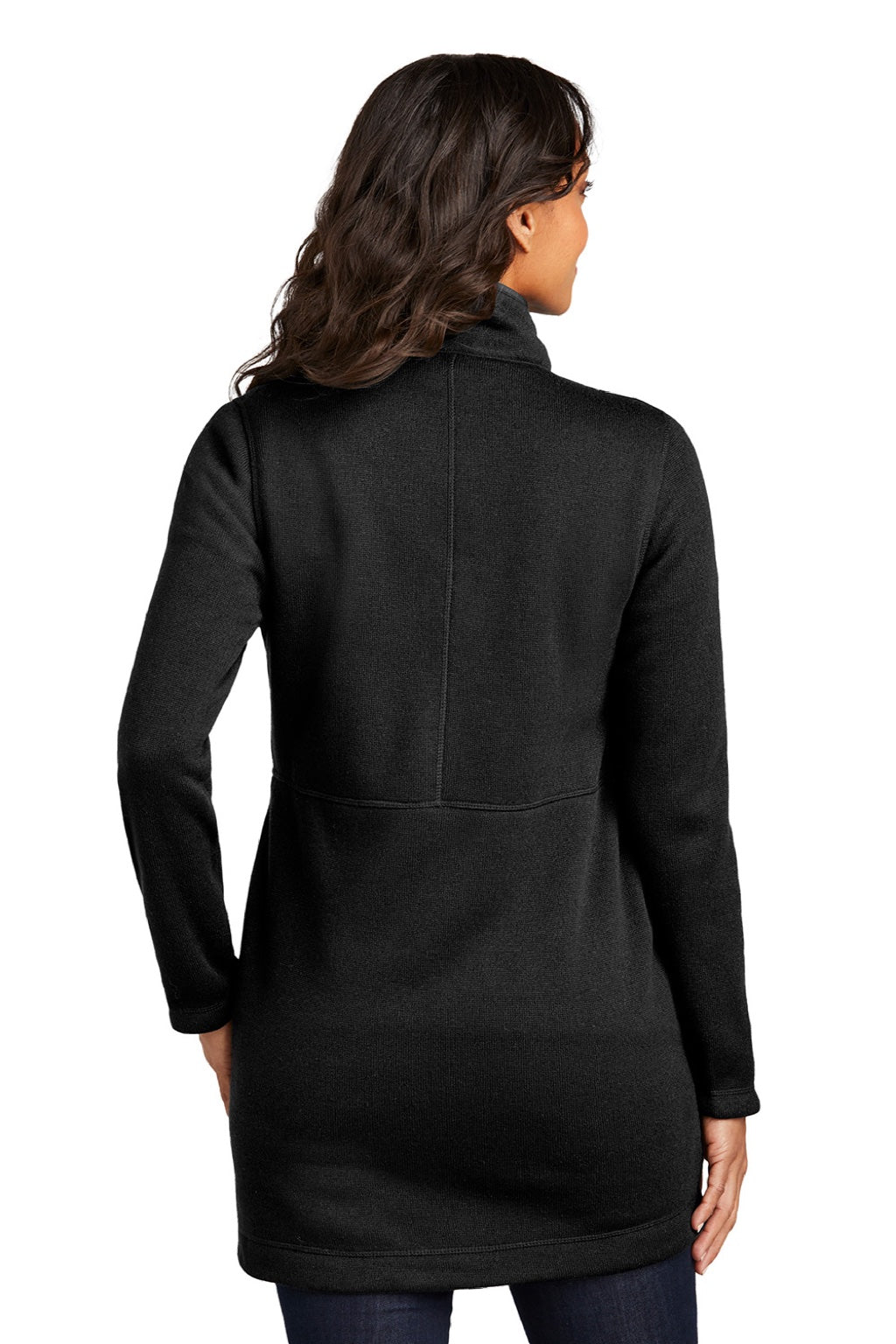 Port Authority L425 Womens Arc Pill Resistant Sweater Fleece Full Zip Long Jacket Deep Black Model Back