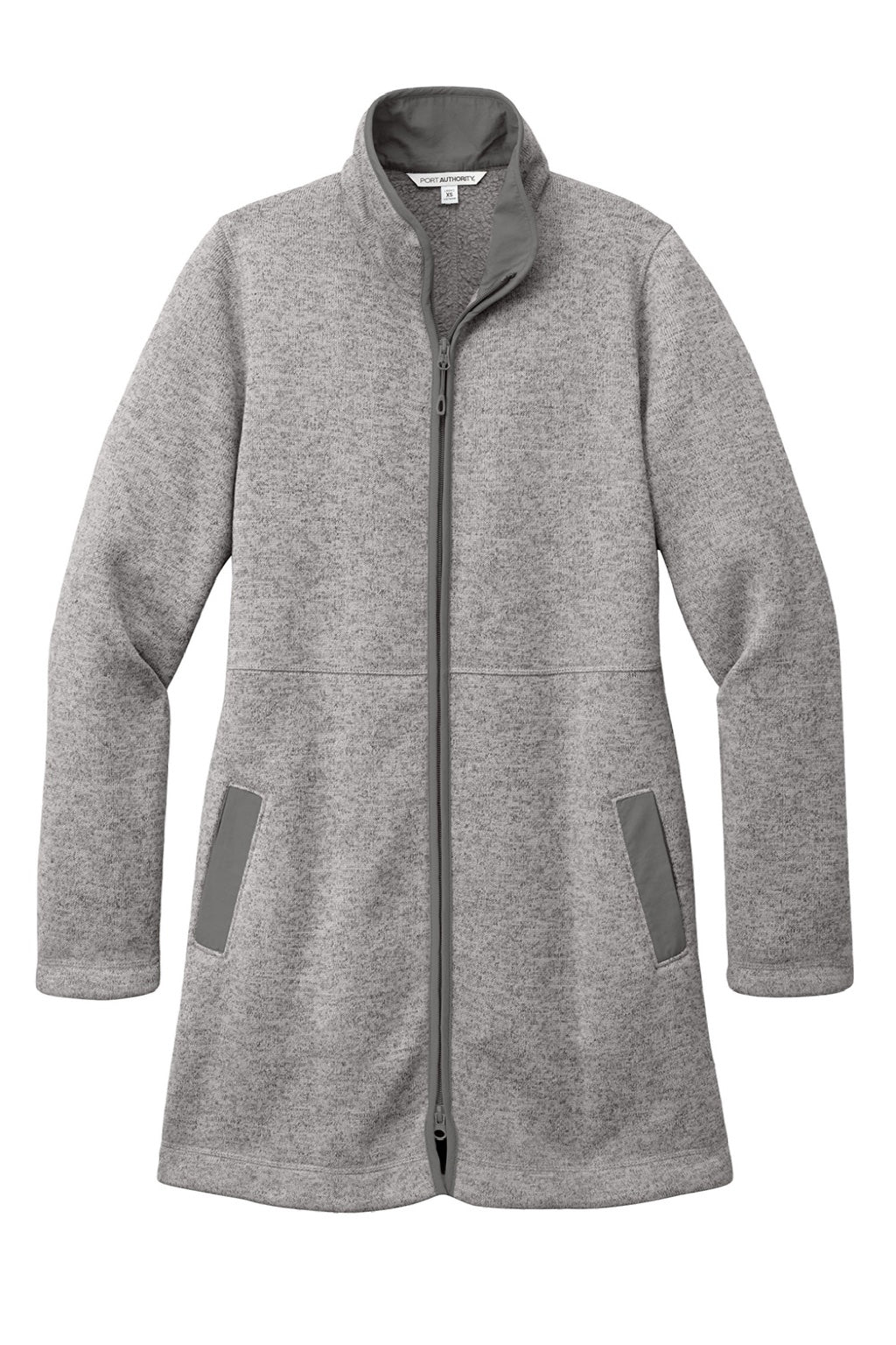 Port Authority L425 Womens Arc Pill Resistant Sweater Fleece Full Zip Long Jacket Heather Deep Smoke Grey Flat Front