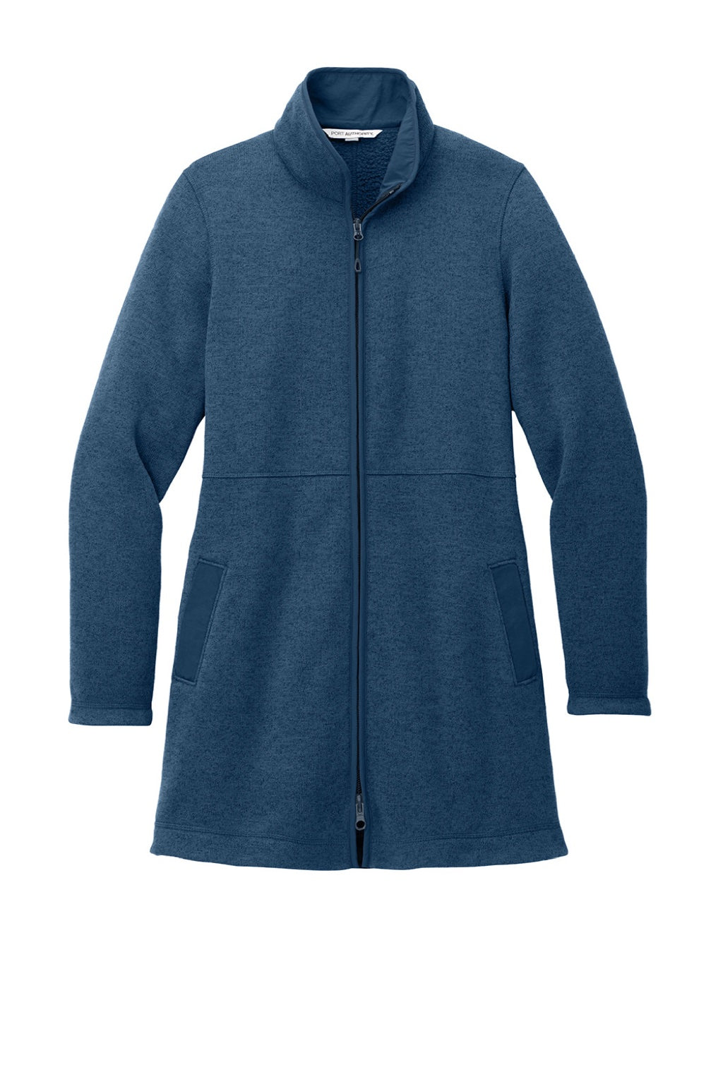Port Authority L425 Womens Arc Pill Resistant Sweater Fleece Full Zip Long Jacket Heather Insignia Blue Flat Front