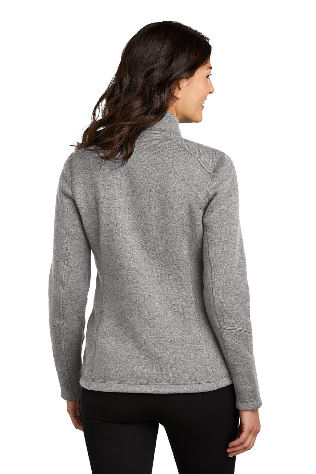 Port Authority L428 Womens Arc Pill Resistant Sweater Fleece Full Zip Jacket Heather Deep Smoke Grey Model Back
